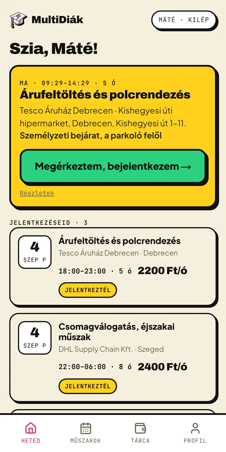 Bejelentkezés a műszak napján